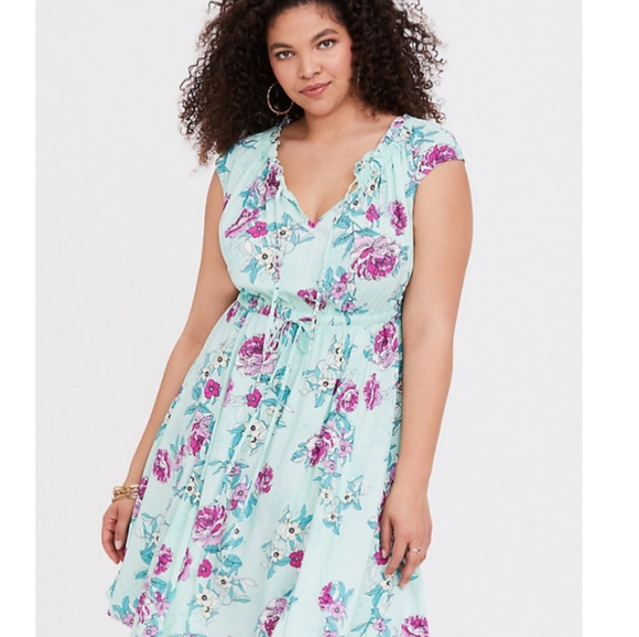 Mint Green Challis Flower Dress - Picture 2 of 4